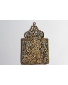 Icône bronze émaillé Saint Nicolas le Thaumaturge Russie XIXe siècle