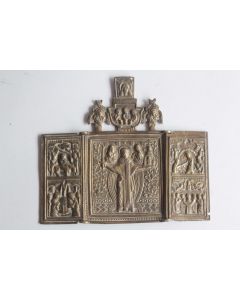 Icône triptyque bronze Saint Nicolas de Mozajsk Russie XIXe siècle