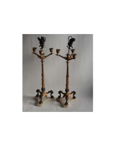 Paire de candélabres bronze Hérons Alfred Daubrée XIXe siècle