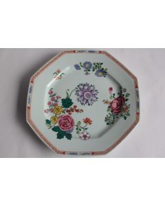 Assiette octogonale porcelaine Raynaud Limoges Fleurs Chine
