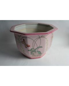 Cache pot octogonal porcelaine émaillée Papillons Chine