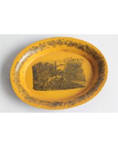 Petit plateau tôle lithographie Chien de chasse XIXe siècle