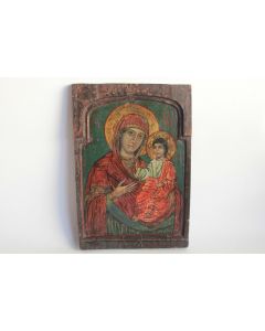 Ancienne Icône orthodoxe peinte Vierge à l'enfant triptyque