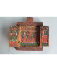 Icône orthodoxe triptyque bois peint Croix Copte Éthiopie