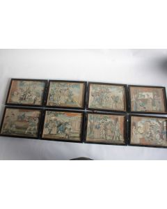 Broderie sur soie série 8 tableaux Don Quichotte XIXe siècle