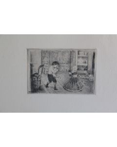 Gravure Pointe sèche Marcellin DESBOUTIN  Portrait enfants du graveur