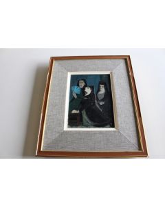 Olga Reiwald tableau Acrylique sur isorel    Espagnoles a l'église 
