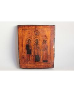 Ancienne icône orthodoxe Trois Saints et Mandylion