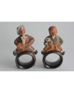 Paire Rond de serviette bois sculpté Art Populaire