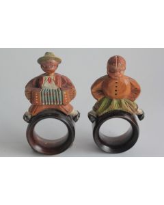 Paire Rond de serviette bois sculpté Art Populaire