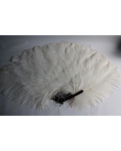 Ancien Grand Éventail Plumes d'autruche Blanche