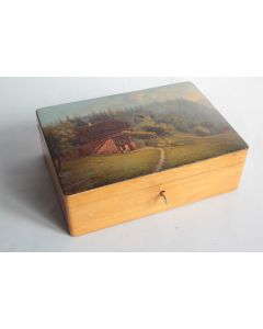 Boite en bois peint paysage Souvenir Montagne Suisse