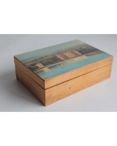 Boite en bois peint paysage Souvenir Alpes Lac Suisse