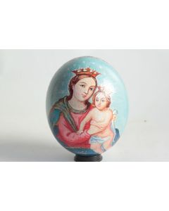 Œuf d'autruche peint Icône Vierge à l'enfant et ange