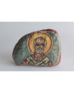 Icône orthodoxe artisanale pierre peinte Saint Nicolas
