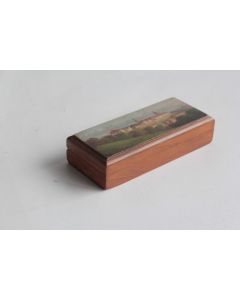 Boite à timbres bois peint paysage Souvenir Alpes Lac Suisse