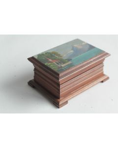 Boite en bois peint paysage Souvenir chapelle de tell Alpes Lac Suisse