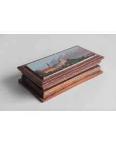 Boite à timbres bois peint paysage Souvenir Alpes Lac Suisse
