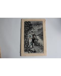 Soie tissée Couple au clair de lune XIXe siècle