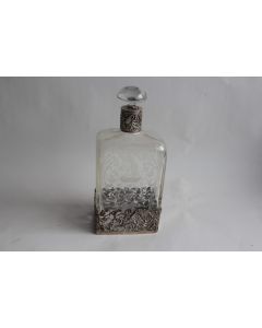 Carafe à liqueur verre gravé argent massif Pays-Bas