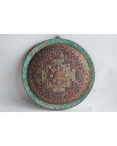 Mandala mural cuivre Turquoise Corail Tibet