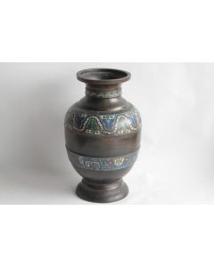 Ancien Vase bronze émaux champlevés Chine ou Japon