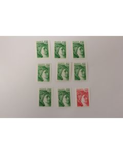 9 Timbres France Sabine de Gandon roulette 1980 neufs
