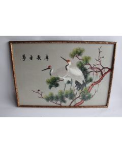Tableau Soie brodée Grue Chine