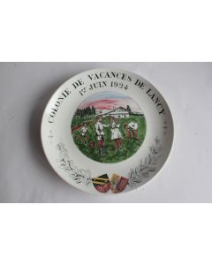 Assiette céramique Colonie de vacances de Lancy 1924 Suisse