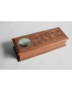 Boîte bois peint et sculpté Château Chillon et Edelweiss Suisse
