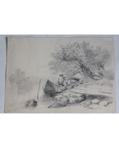 Dessin original Barque d'après Jean Baptiste Louis Hubert Motta