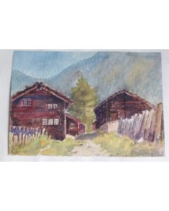 Aquarelle originale Oberwald Village Alpes Suisse Chalets
