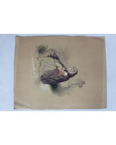 Dessin original au crayon réhaussé XIXe siècle femme à l'enfant