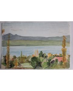 Aquarelle originale Paysage lacustre Alpes