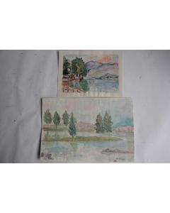 Aquarelles originales Paysages lacustres Alpes A. Wenger