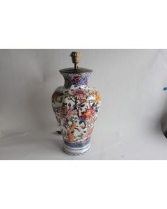 GIEN Grand Pied de lampe faïence Pivoines