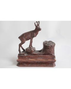 Encrier bois sculpté Chamois Art populaire Suisse Forêt Noire