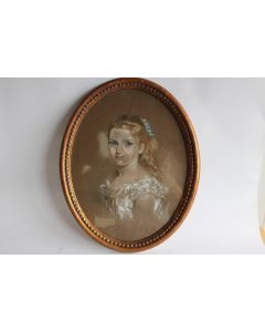Tableau pastel portrait jeune femme XIXe siècle