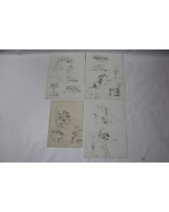 Dessins originaux Étude architecture rurale chevaux XIXe siècle