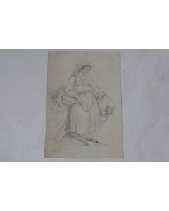 Dessin original Femme Paysanne au linge XIXe siècle