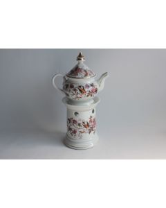 Tisanière porcelaine fleurs oiseaux XIXe siècle