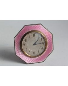 Pendulette argent émail guilloché rose Art déco