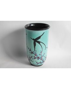 Vase céramique Paul JACQUET Hirondelles Fleurs Annecy Savoie Poterie