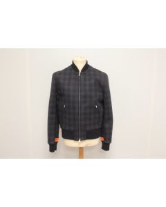 HERMES Blouson bomber laine Carreaux bleu marine Homme T48