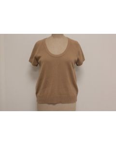 HERMES Pull manches courtes cachemire marron clair T42