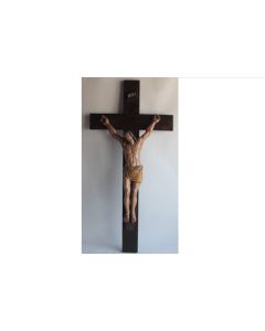 Grand Christ sur croix bois sculpté