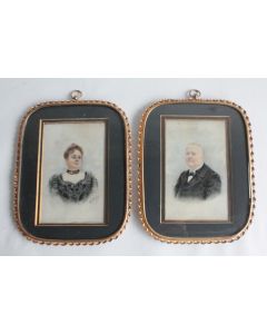 Dessins originaux Portraits Couple Bourgeois XIXe siècle