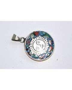 Pendentif argent et pierres Soleil Mexique