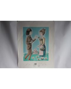 Estampe Raymond PEYNET L'heure du goûter Dessin original