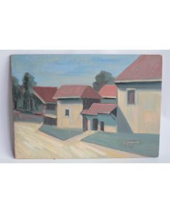 Tableau peinture Village neuchâtelois Roger GIGANDET Suisse